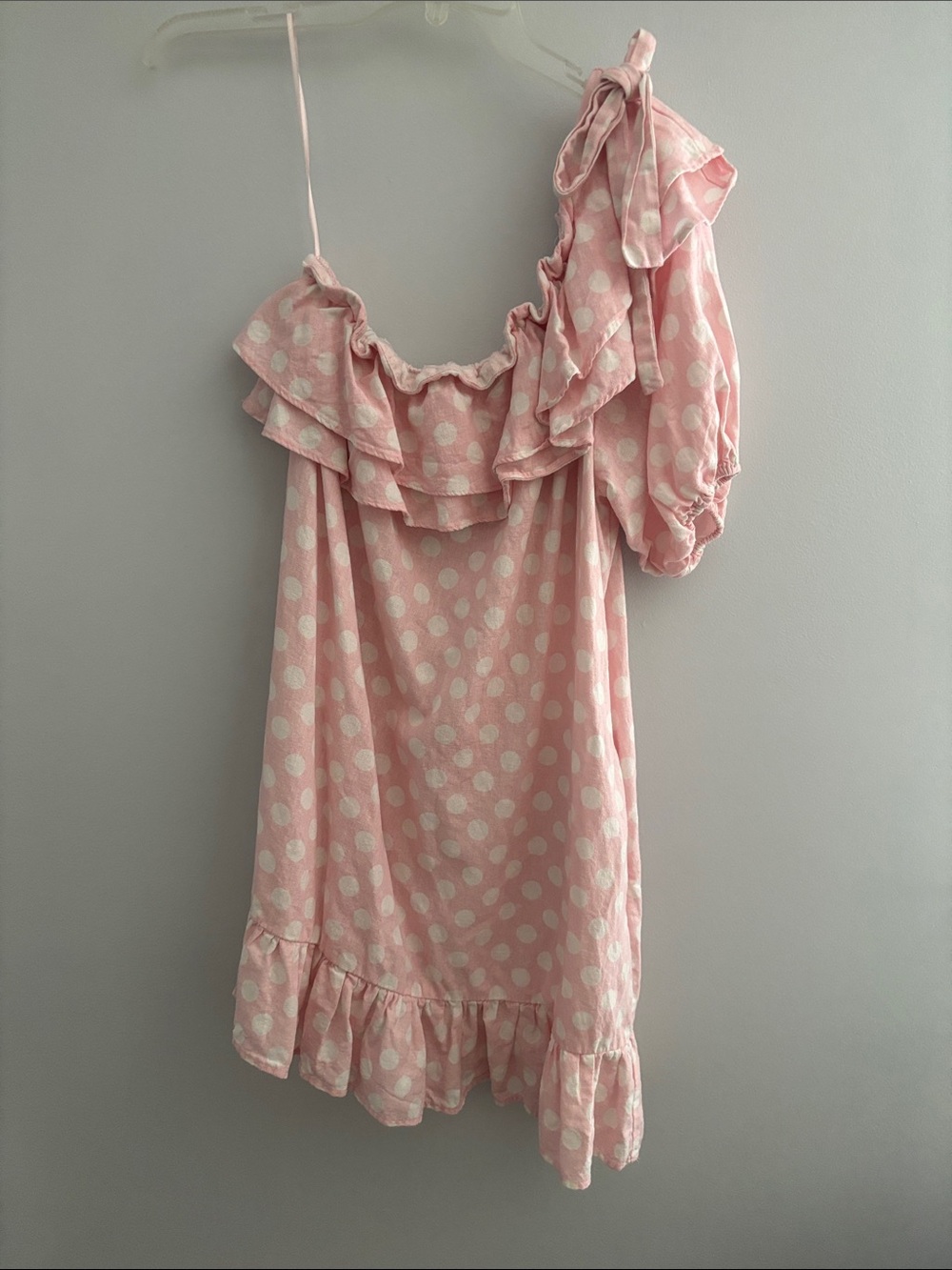 Lisa Marie Fernandez Pink Polka Dot One-Shoulder Ruffle Dress